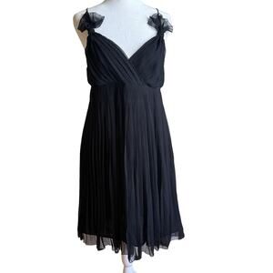 CLUB MONACO Y2K Vintage Black Silk Chiffon Pleated Babydoll Cocktail Dress Sz 2